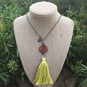 Long czech glass buddah tassel copper necklace